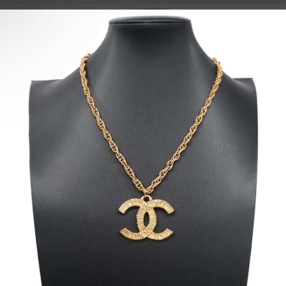 CHANEL CC Logo Charm Gold Plated Necklace